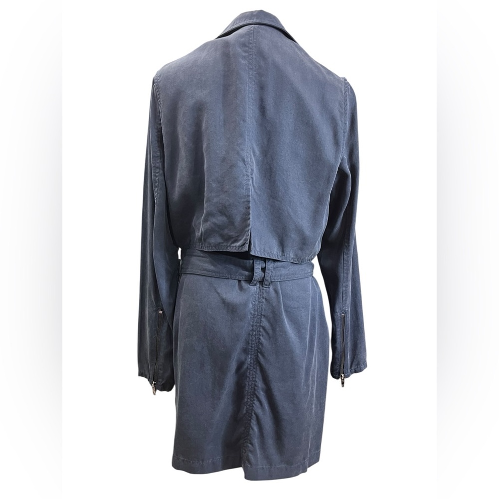 Blank NYC Blue Moto Trench Jacket Small Tencel Utility Belted Coat - Picture 4 of 9
